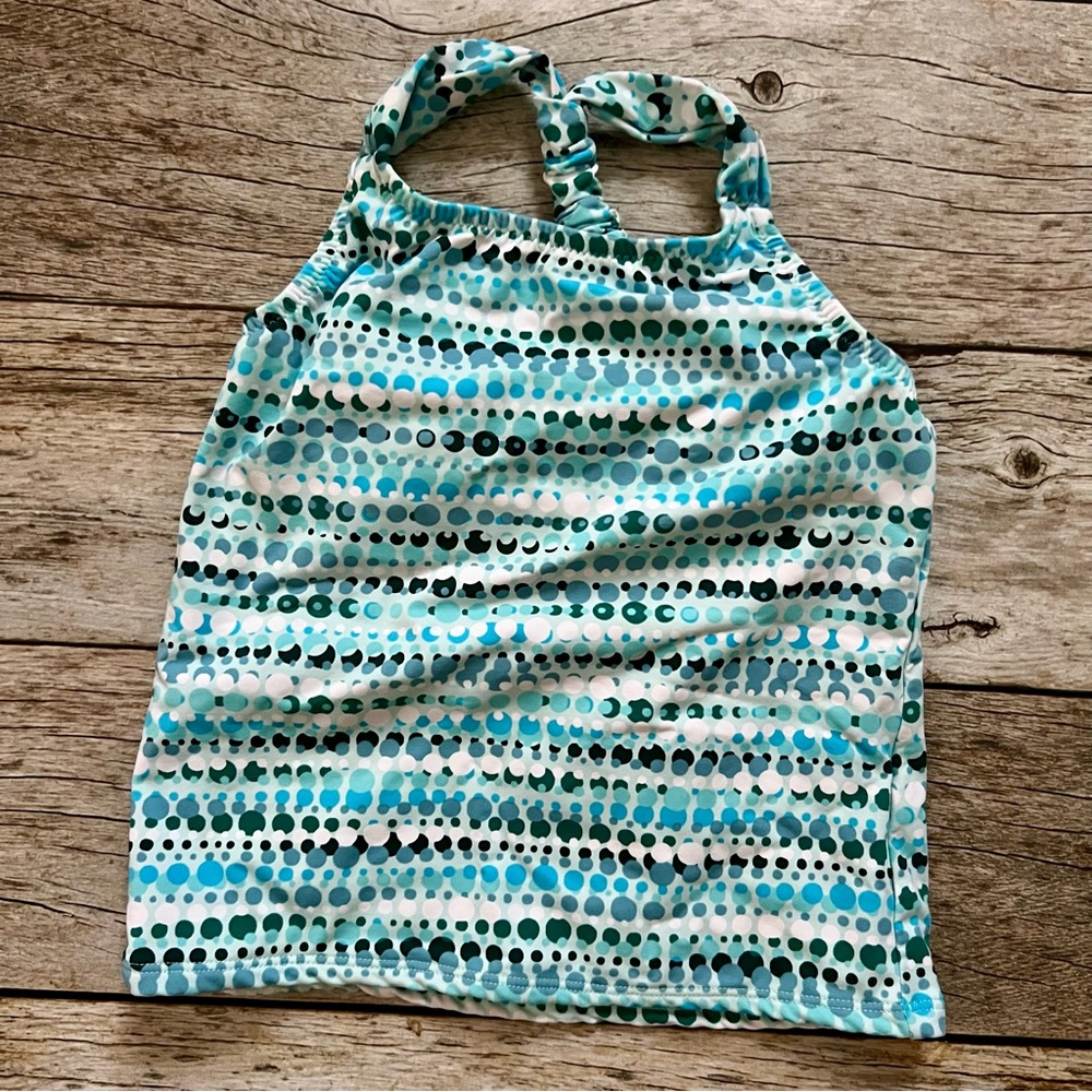 Garnet Hill Kids Teal and White Patterned Swim Tankini Top